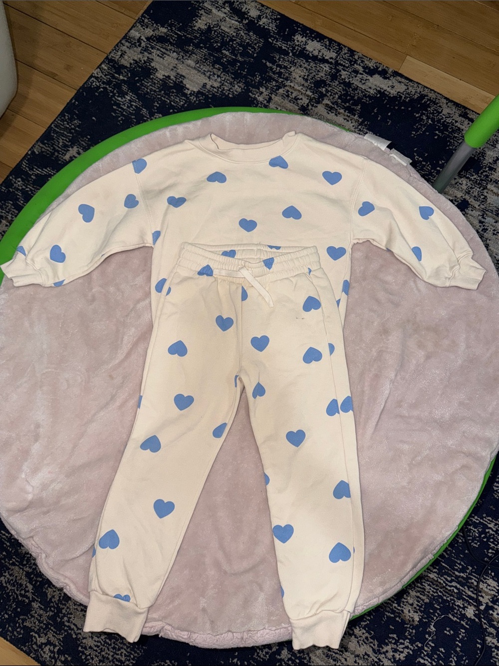 H&M Cream Kids Matching Set with Blue Heart Print